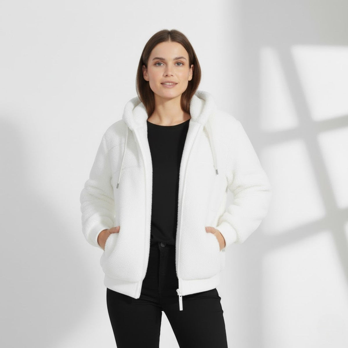 Women's Hooded Plush Coat – Multicoloured Mid Length