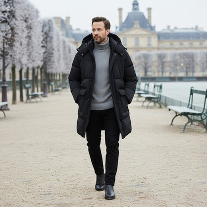 Men's Long Winter Coat – Waterproof Hooded Design