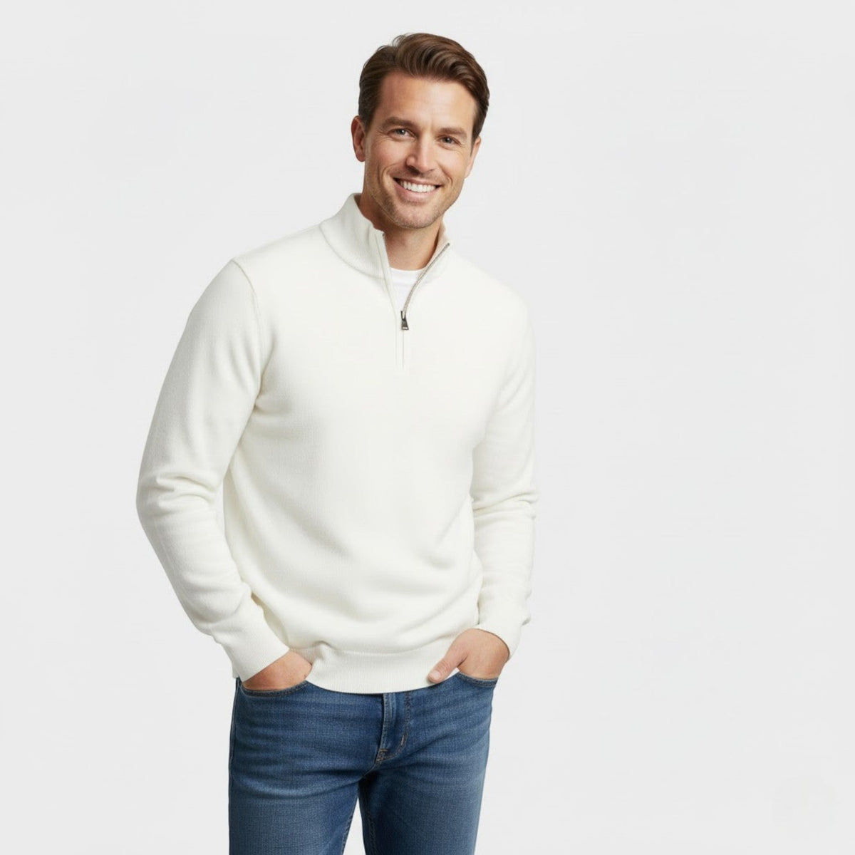 Men's Half Zip Knitted Jumper – Stand Collar Soft Knit