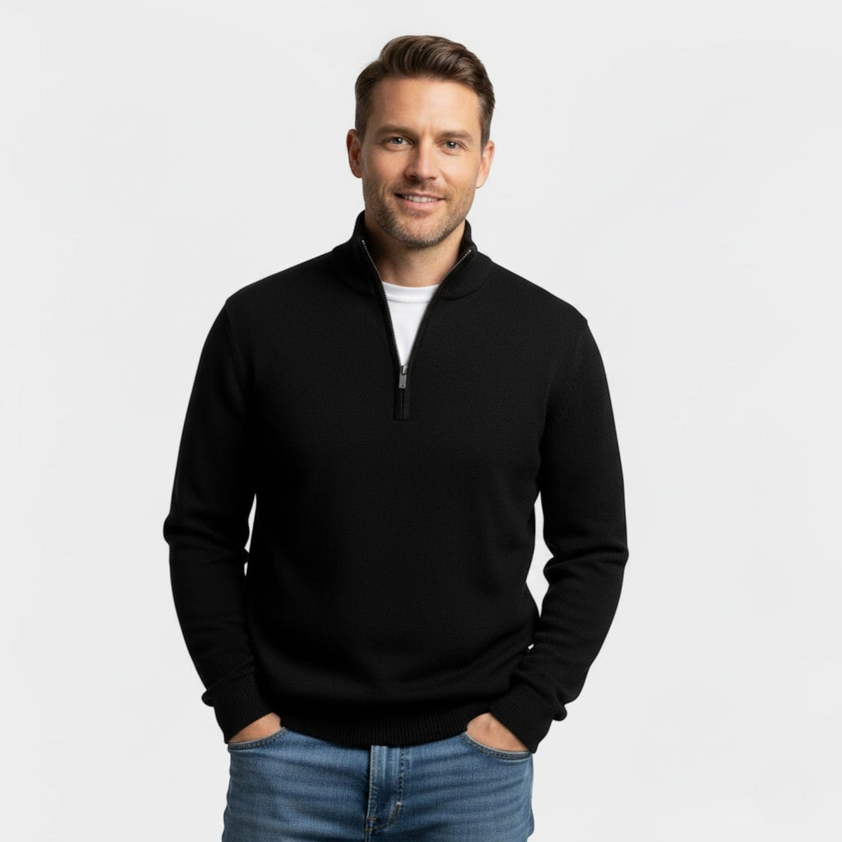 Men's Half Zip Knitted Jumper – Stand Collar Soft Knit