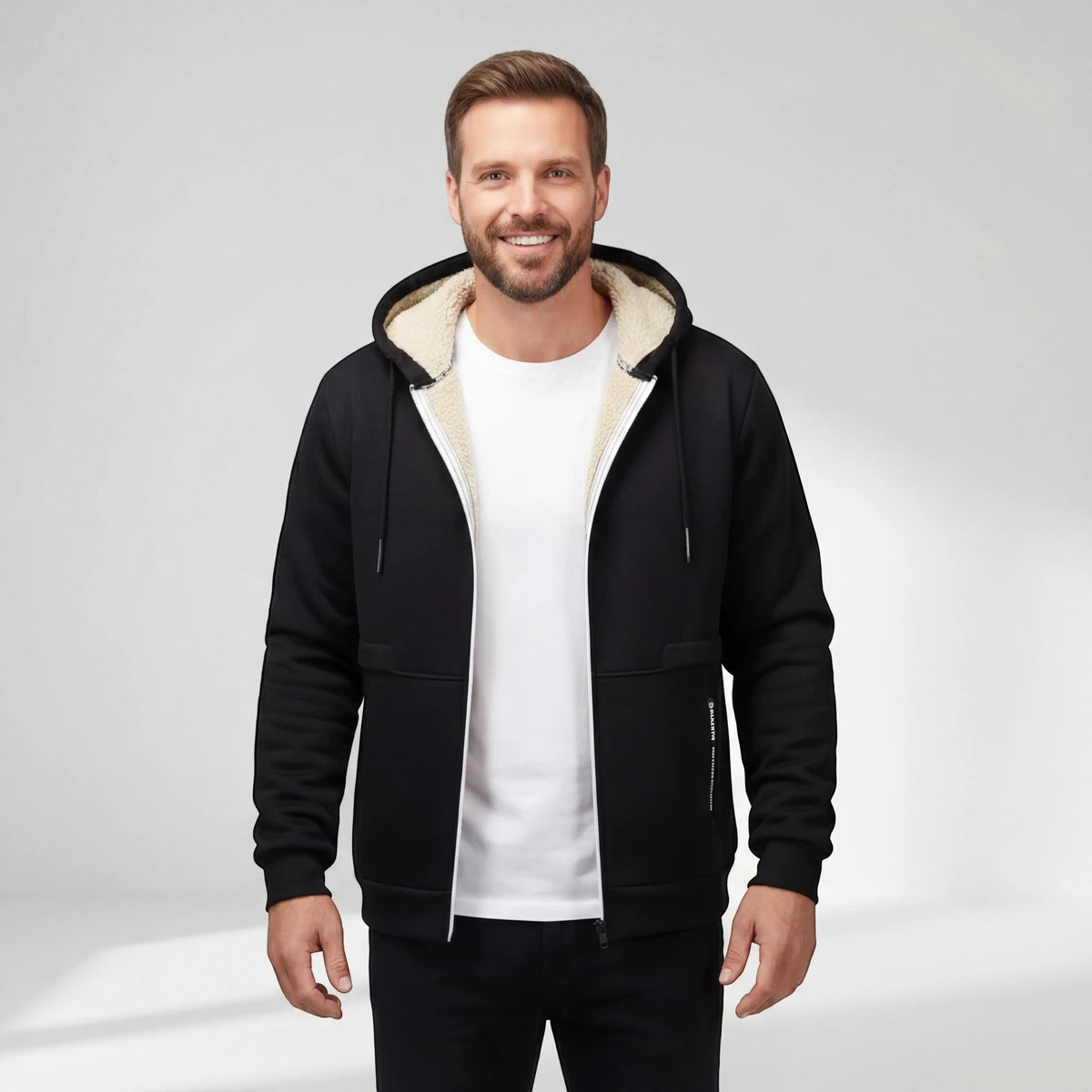 Men's Sherpa Fleece Zip Hoodie – Relaxed Fit Cardigan