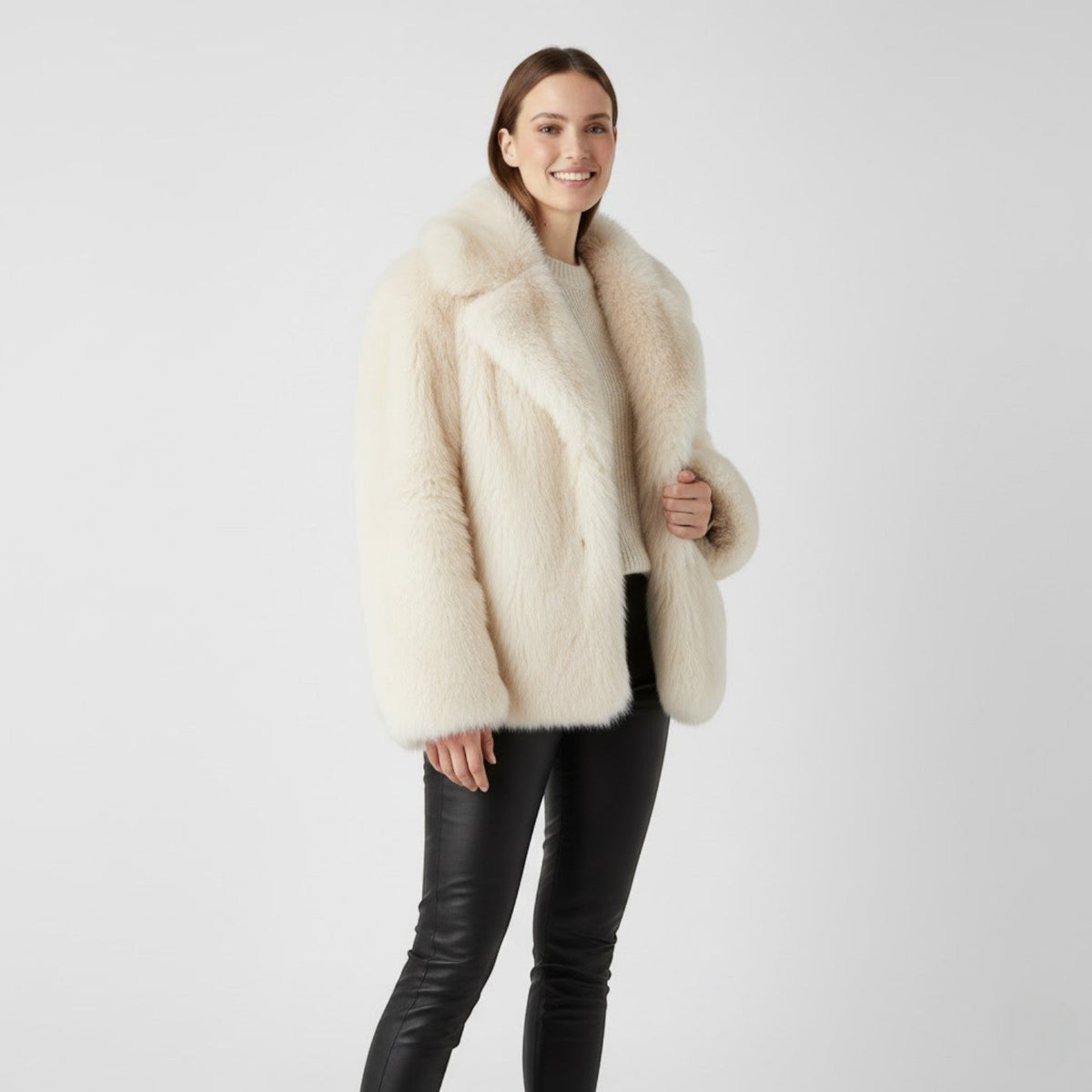 Women's Winter Coat – Faux Fur Lined Wide Lapels
