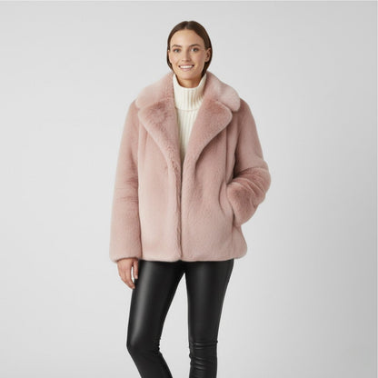 Women's Winter Coat – Faux Fur Lined Wide Lapels