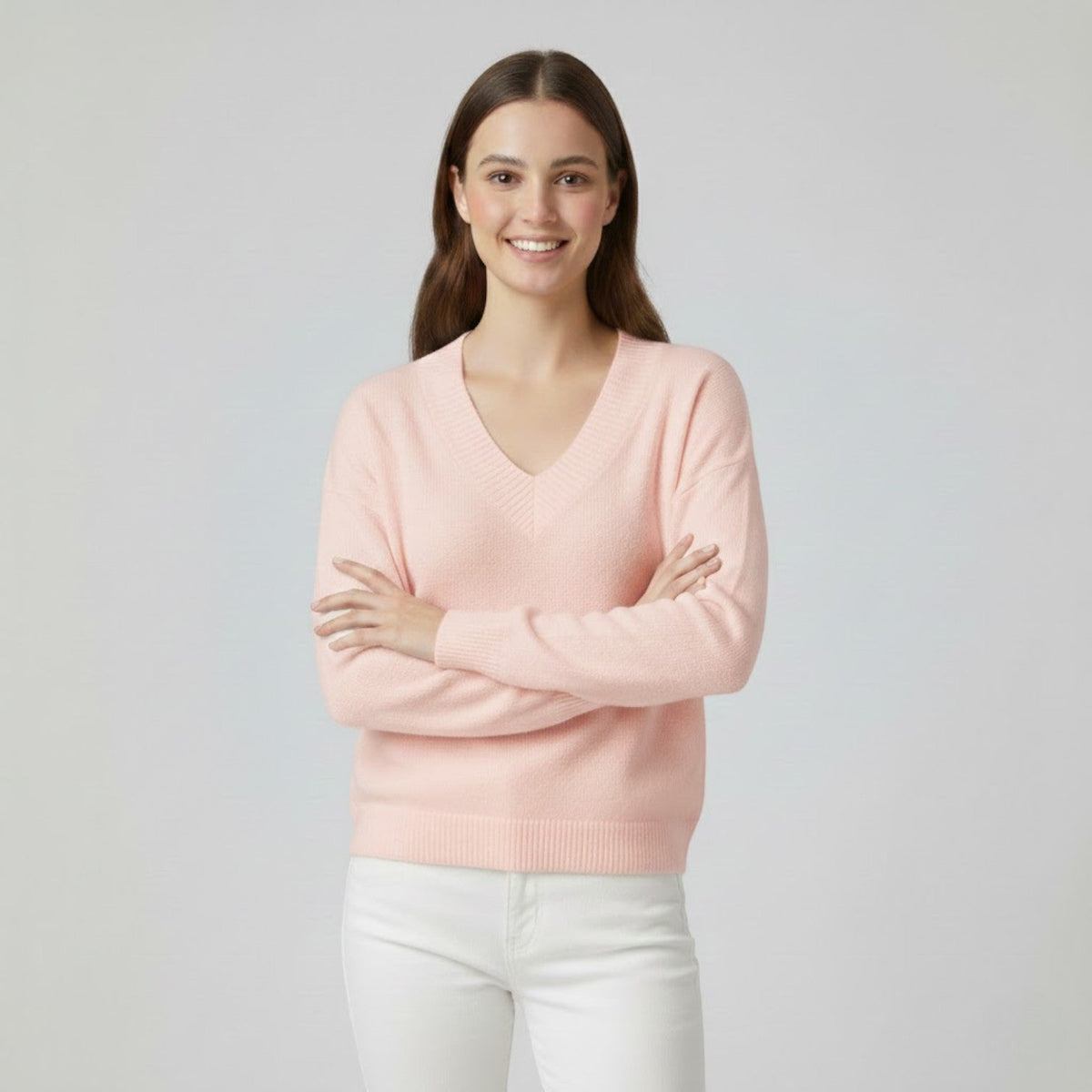 Women's Fine Knit V Neck Jumper – Relaxed Fluid Drape