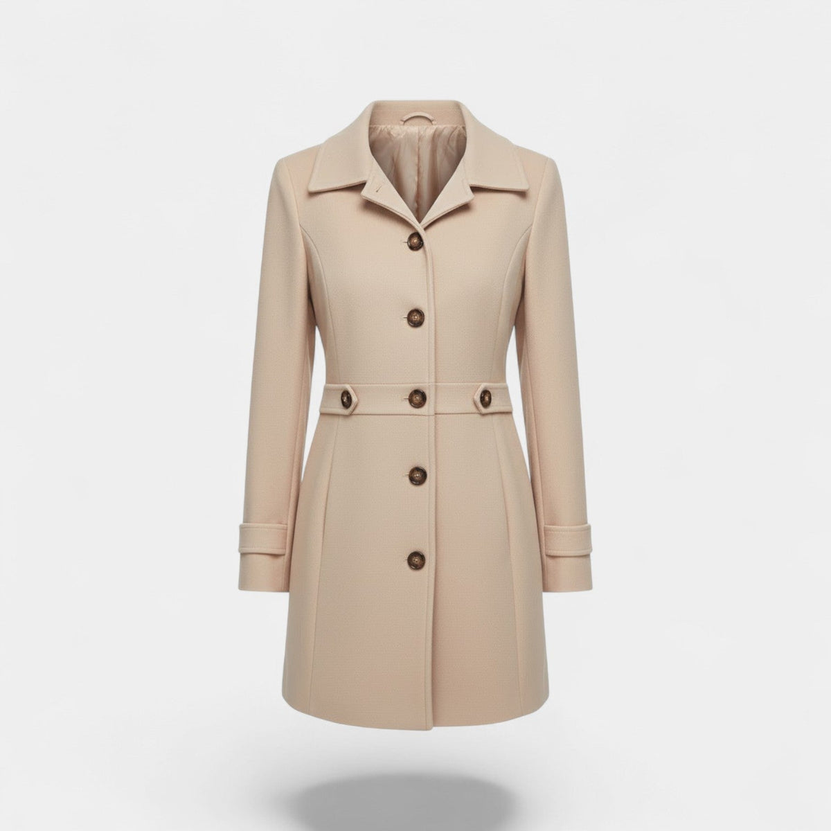 Women's Wool Blend Winter Coat – Mid Length Lapel Collar