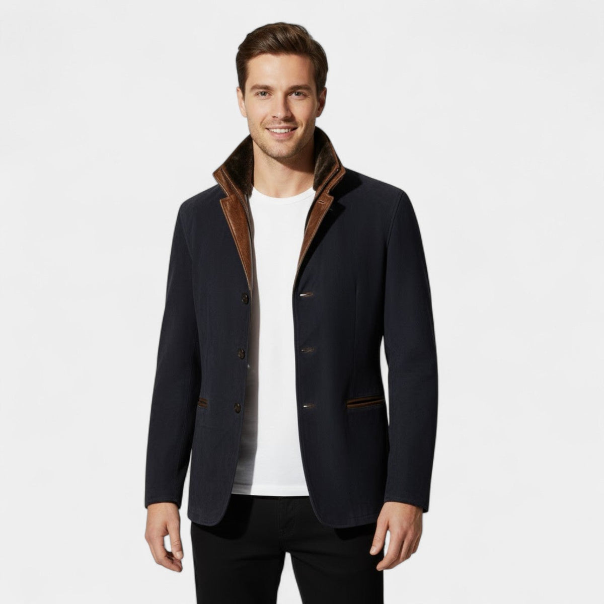 Men's Vintage Suede Jacket – Leather Trim Collar