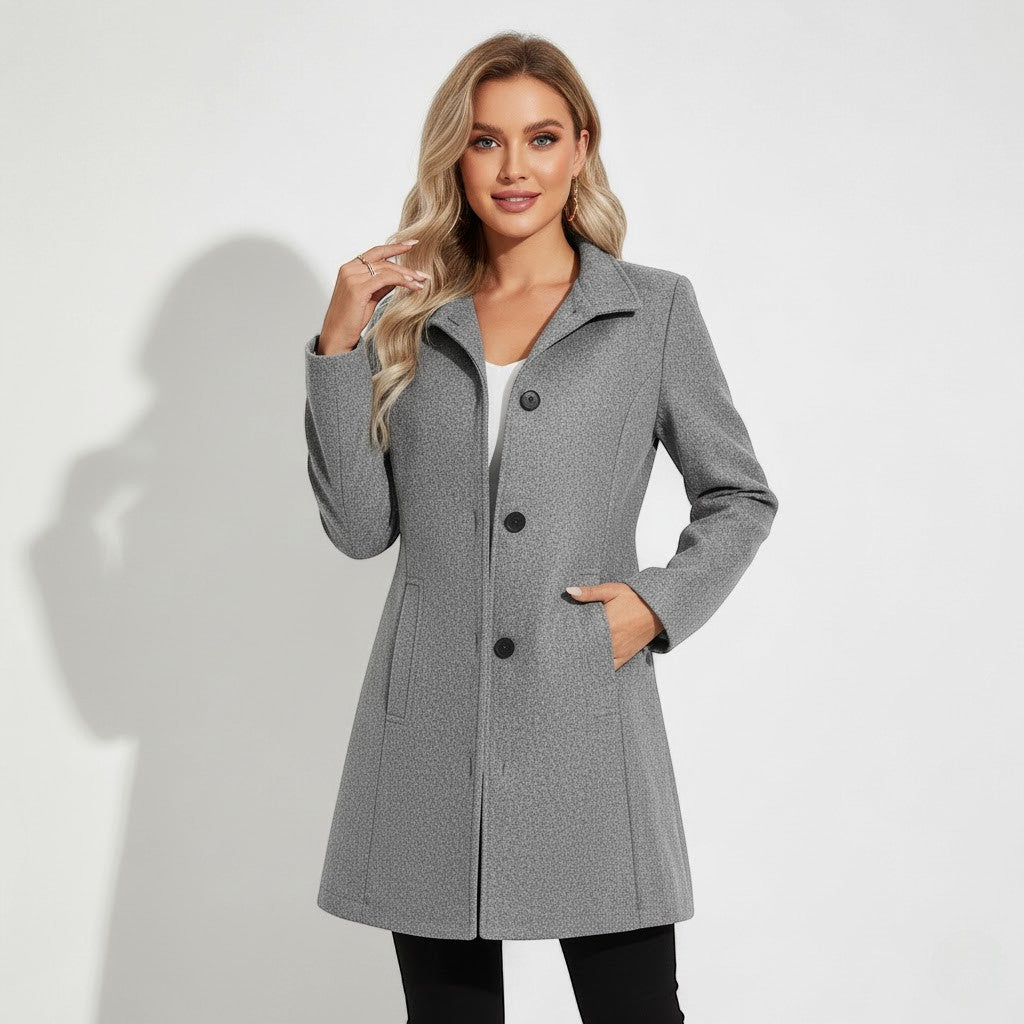 Women's Long Wool Coat – Fitted with Side Pockets