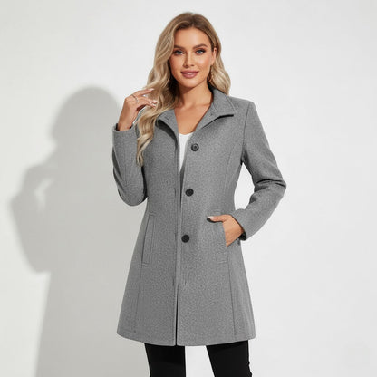 Women's Long Wool Coat – Fitted with Side Pockets
