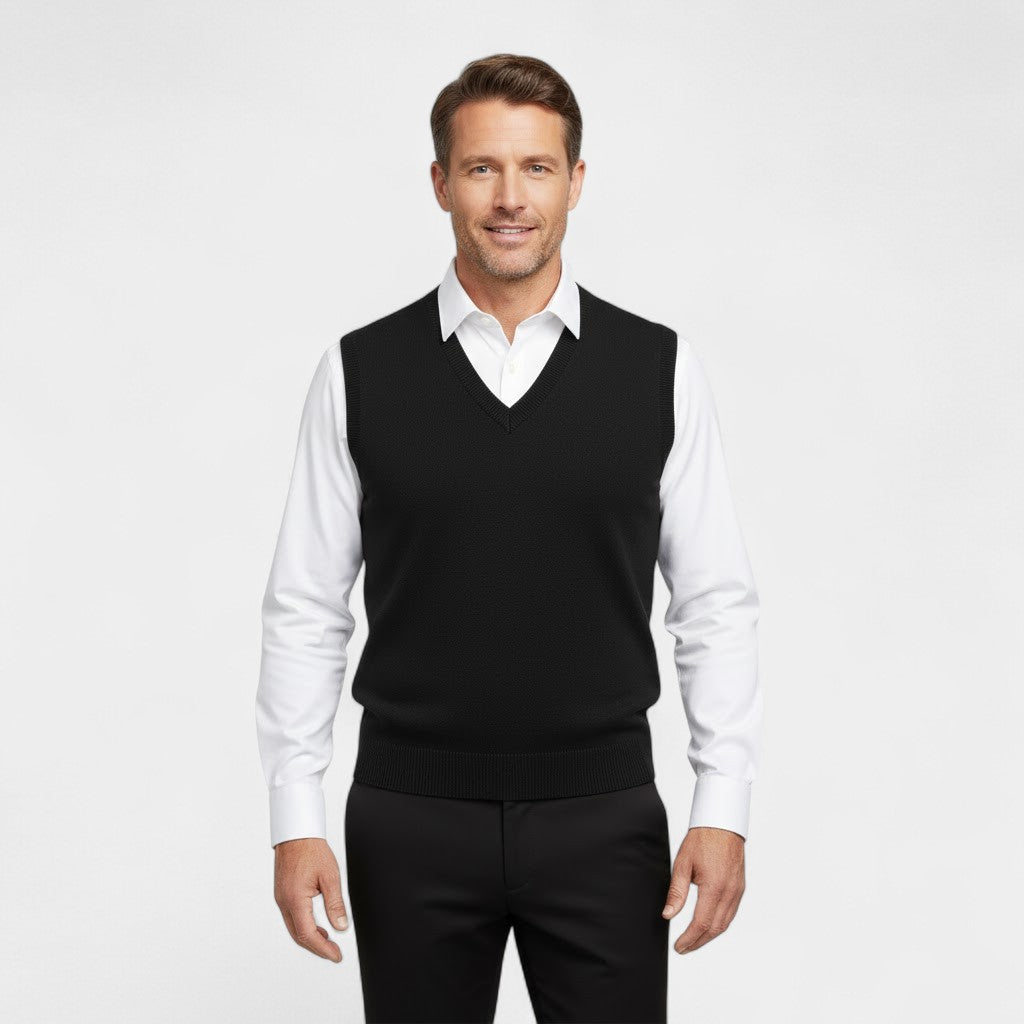 Men's Sleeveless Cotton Vest – Deep V Neck Fine Knit