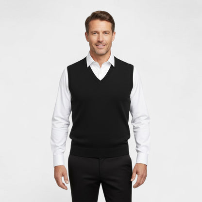 Men's Sleeveless Cotton Vest – Deep V Neck Fine Knit