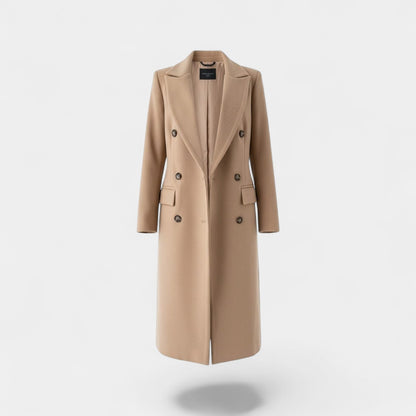 Women's Wool Blend Coat – Double Breasted Notched Lapels