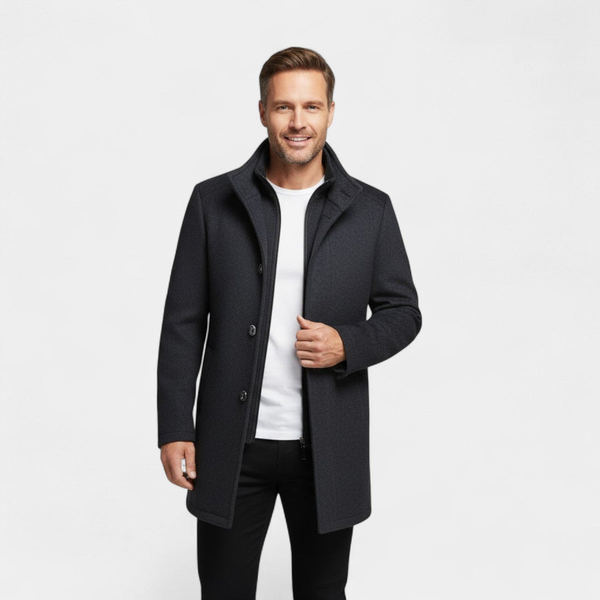 Men's Wool Coat – Double Collar with Removable Gilet