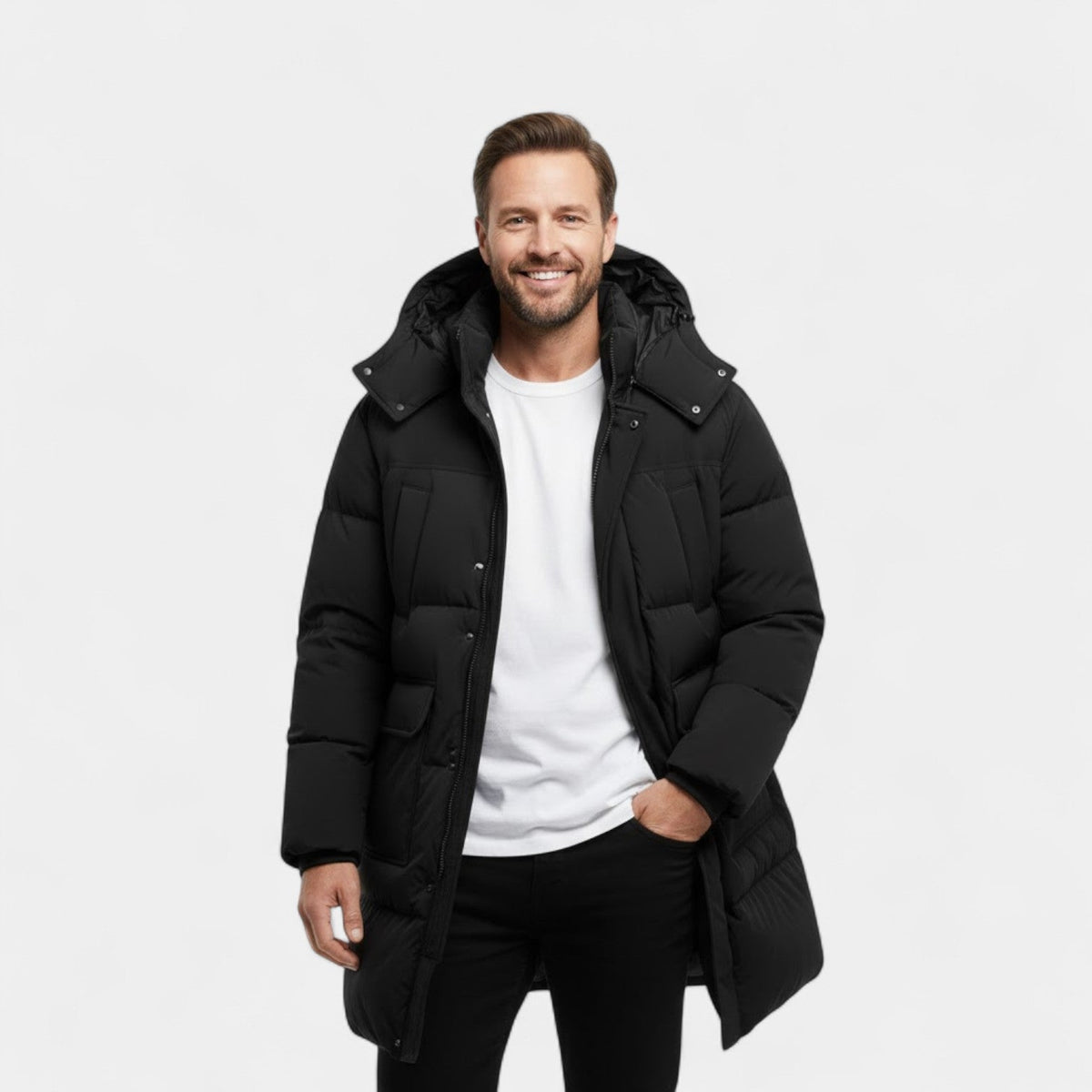Men's Long Winter Coat – Waterproof Hooded Design