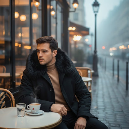 Men's Mid Length Lined Jacket – Removable faux fur Collar