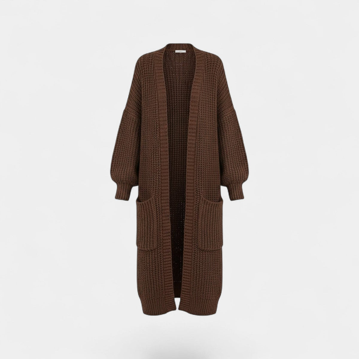Women's Longline Knitted Cardigan – Open Front Mid Calf