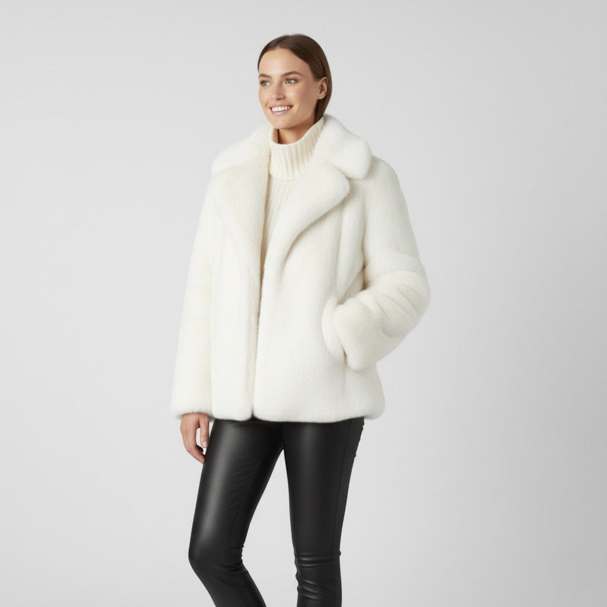 Women's Winter Coat – Faux Fur Lined Wide Lapels
