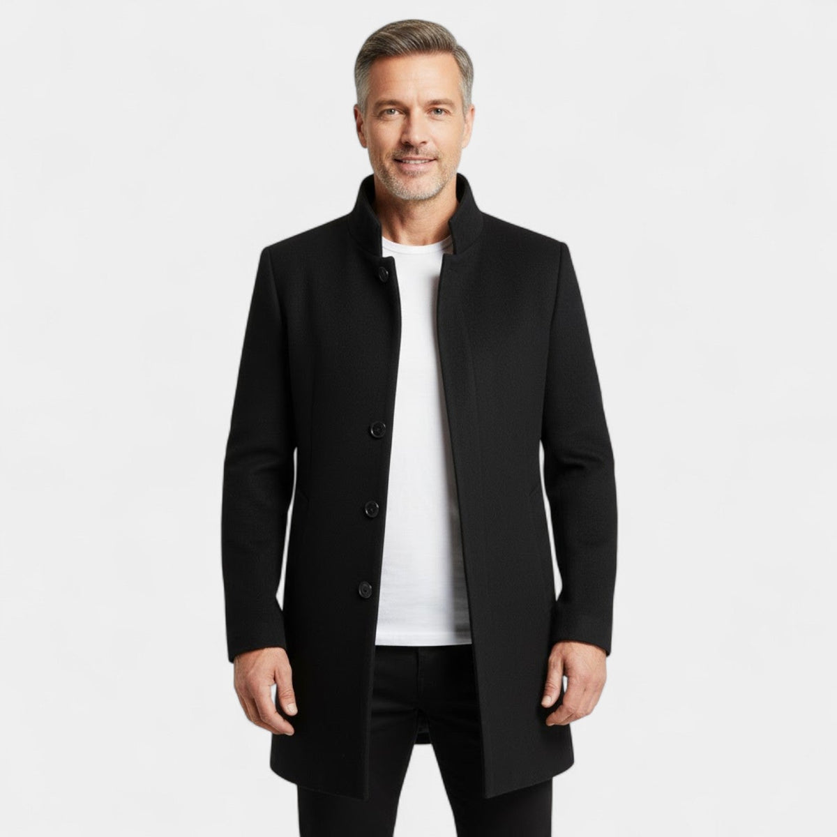Men's Long Wool Blend Coat – Trench Collar Slim Line