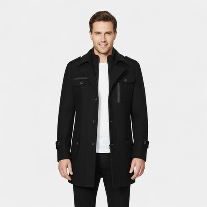 Men's Mid-Length Wool Coat – Double Collar, Quilted Lining