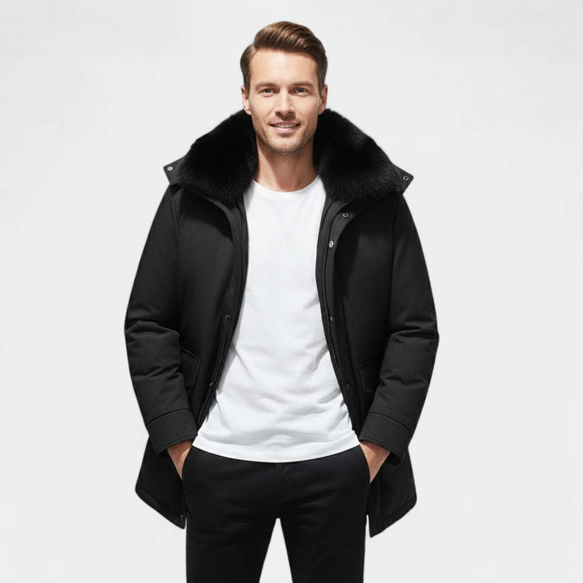 Men's Mid Length Lined Jacket – Removable faux fur Collar