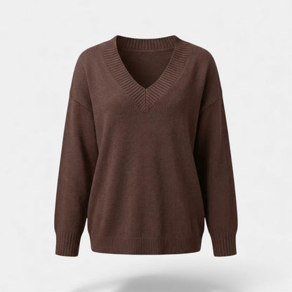 Women's Fine Knit V Neck Jumper – Relaxed Fluid Drape