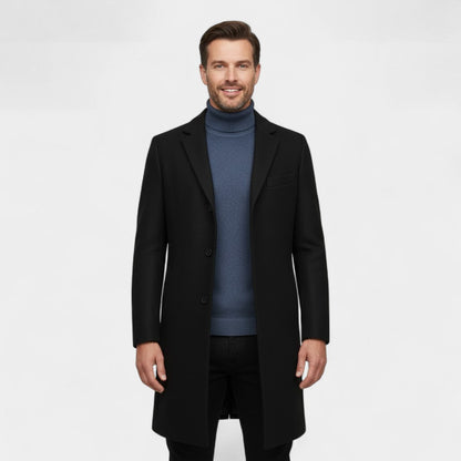 Men's Wool Trench Coat – Mid Length with Lapel Collar