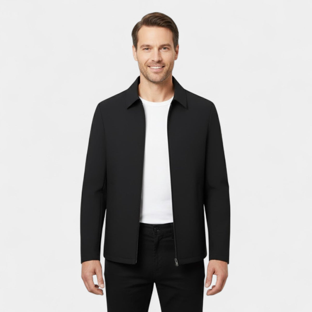 Men's Technical Fabric Coat – Polo Collar, Button Front