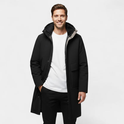 Men's Long Quilted Hooded Coat – Cotton Padded Warmth