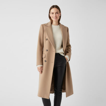 Women's Wool Blend Coat – Double Breasted Notched Lapels