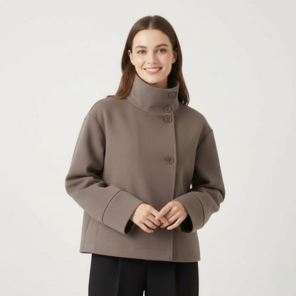 Women's Wool Blend Coat – Stand Collar Relaxed Fit