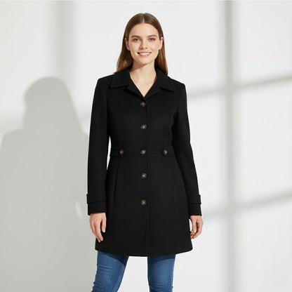 Women's Wool Blend Winter Coat – Mid Length Lapel Collar