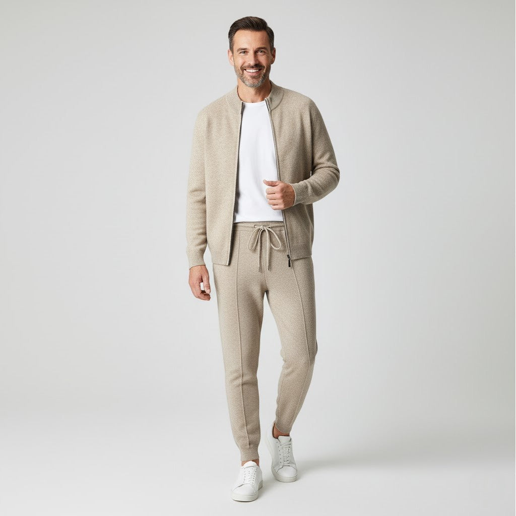 Men's Wool Knit Cardigan and Trouser Set – Relaxed Fit