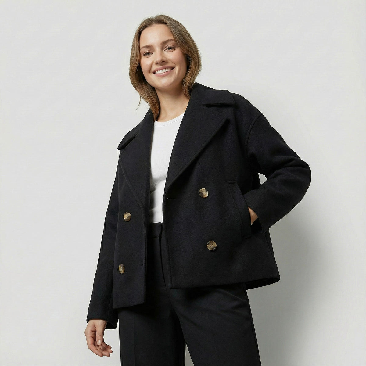 Women's Cropped Wool Blend Coat – Double Breasted
