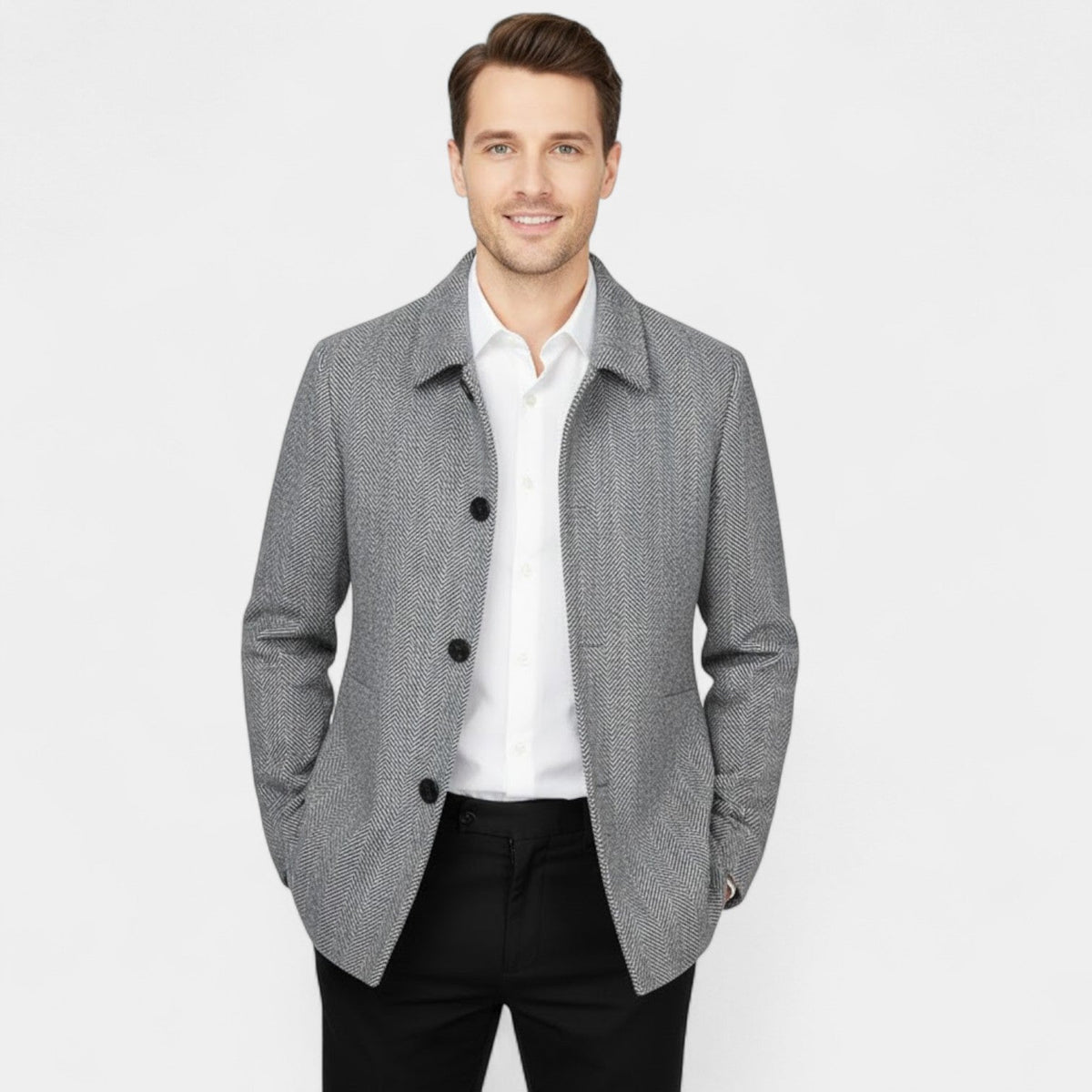 Men's Wool Coat – Lapel Collar, Business Casual Cut