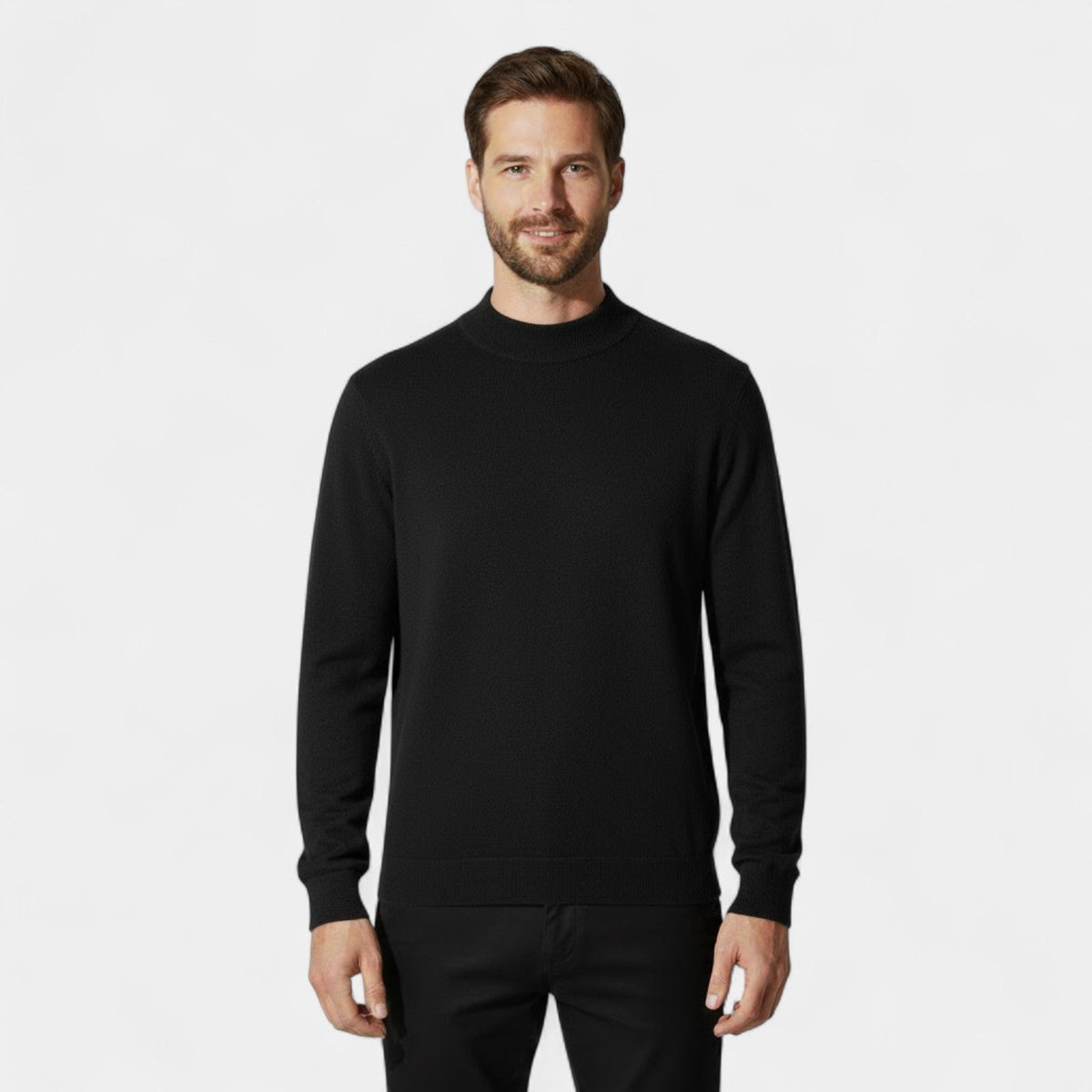 Men's Knitted Jumper – Half Stand Collar, Comfort Fit