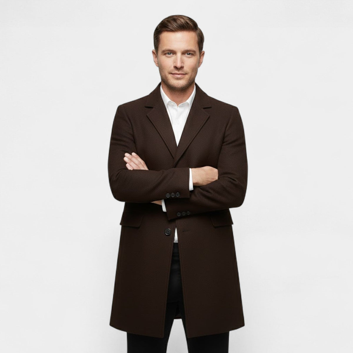 Men's Pure Wool Trench Coat – Long Classic Silhouette