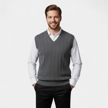 Men's Cable Knit Sleeveless Vest – Deep V Neckline