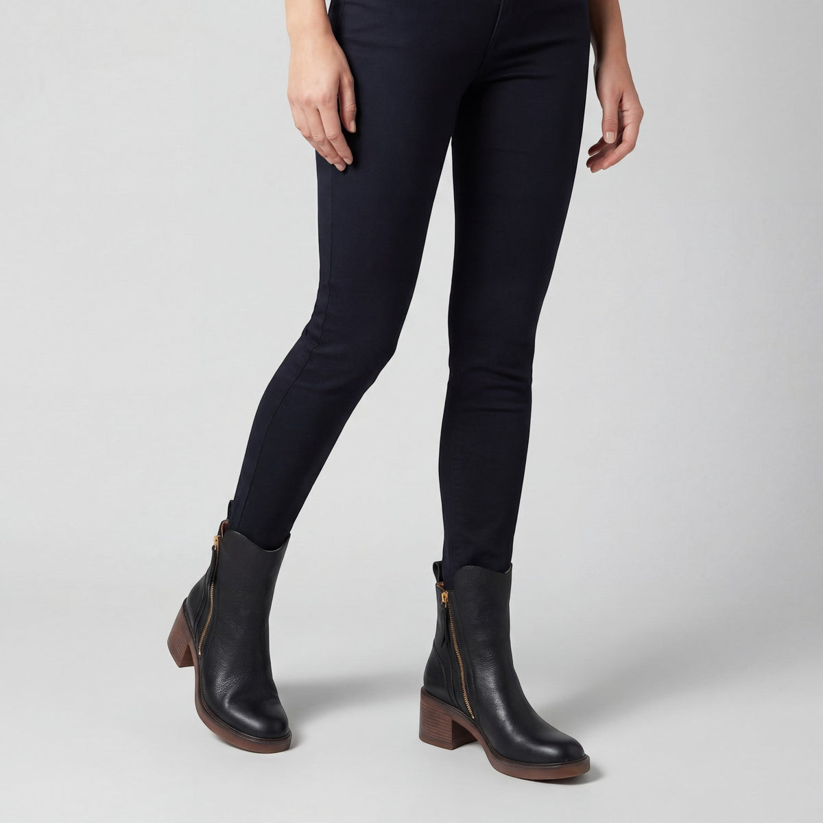 Women's Leather Ankle Boots – Block Heel Round Toe