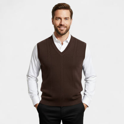Men's Sleeveless Knit Vest – Deep V-Neck in Plain Colour