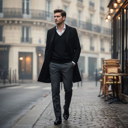 Men's Pure Wool Trench Coat – Long Classic Silhouette