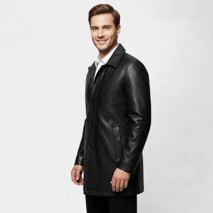 Men's Leather Jacket – Lapel Collar, Fleece Lined Warmth