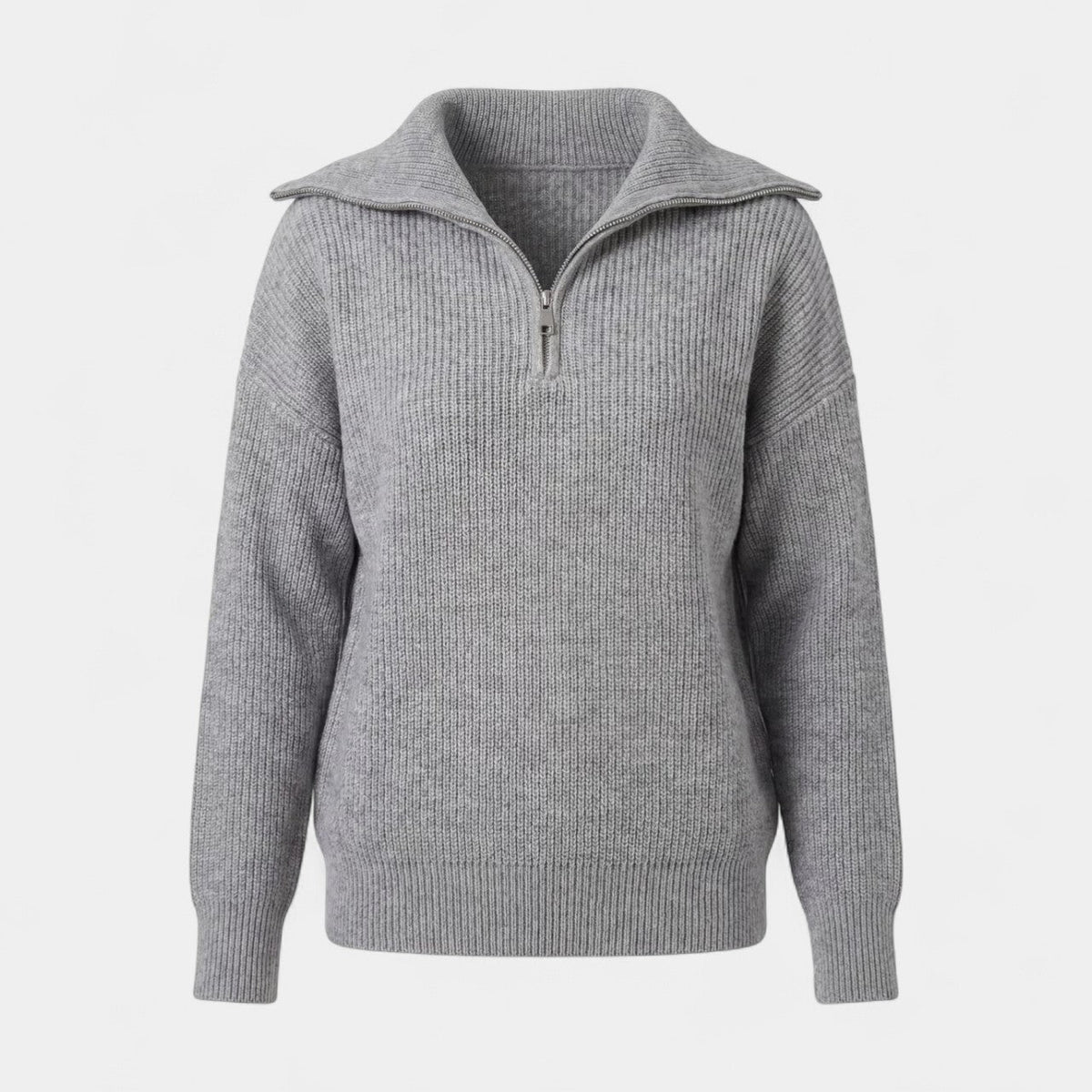 Women's Ribbed Half Zip Jumper – Relaxed Loose Fit