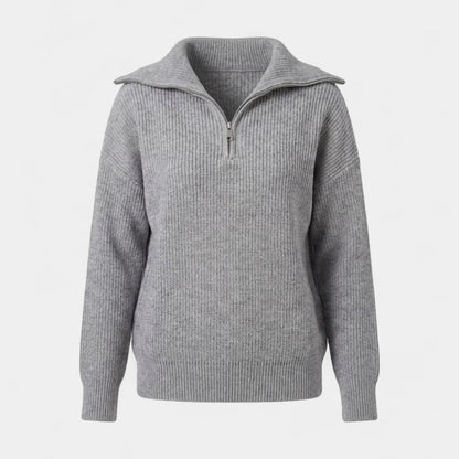 Women's Ribbed Half Zip Jumper – Relaxed Loose Fit