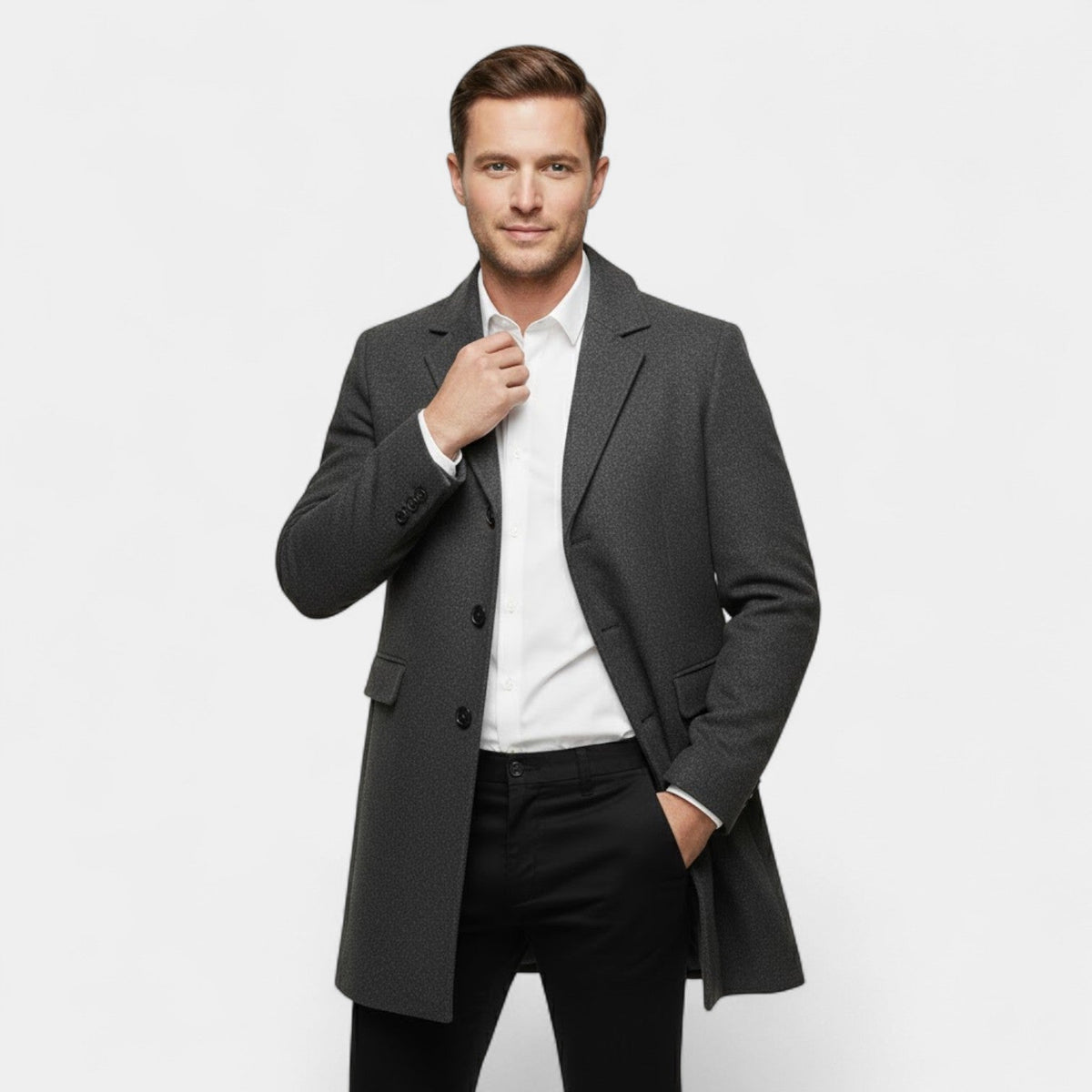 Men's Pure Wool Trench Coat – Long Classic Silhouette
