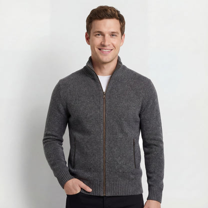 Men's Knitted Cardigan – Stand Collar Plain Fitted Cut