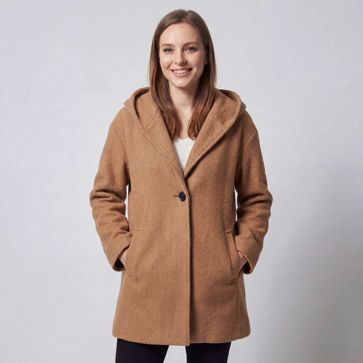 Women's Wool Blend Jacket – Relaxed Round Neck Cut