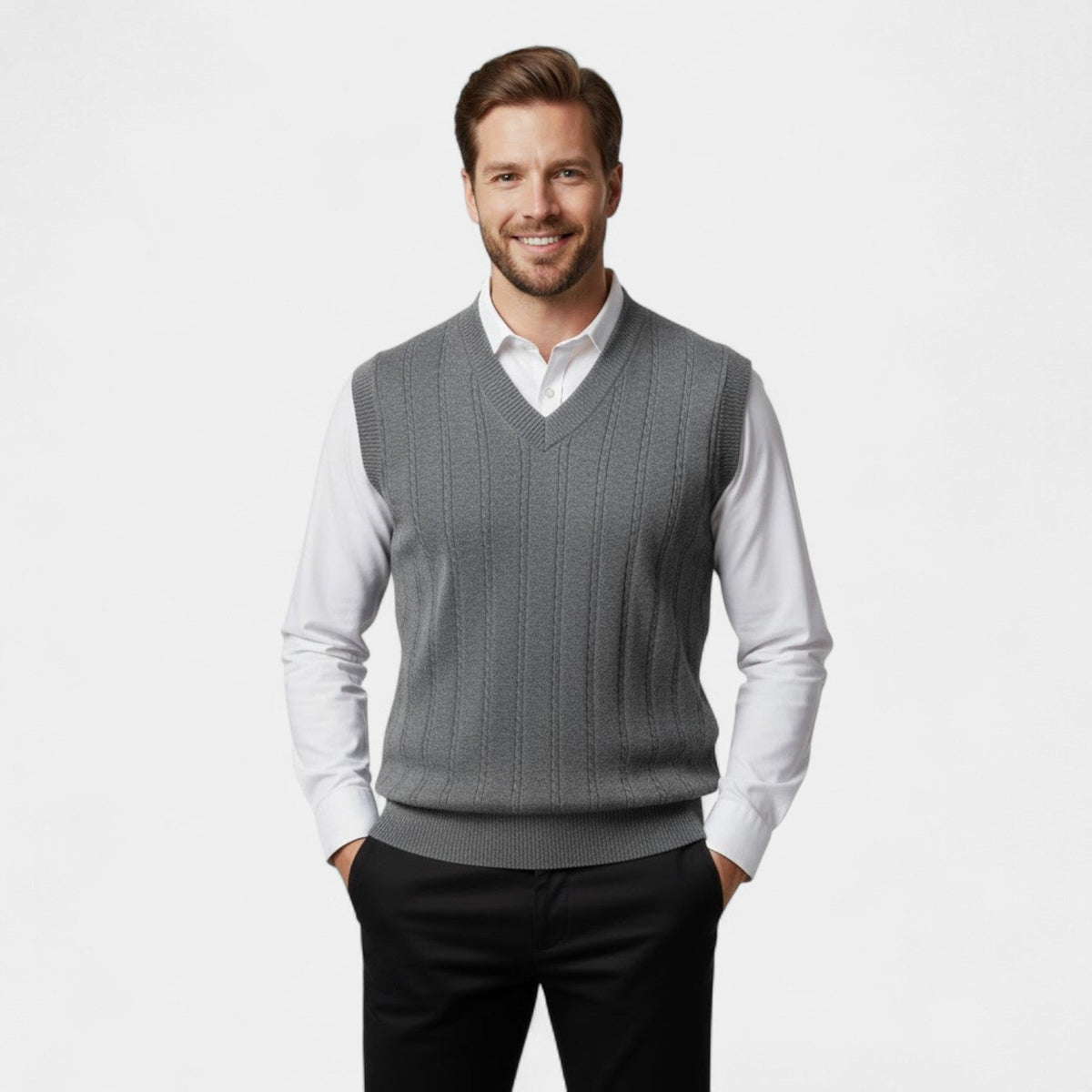 Men's Cable Knit Sleeveless Vest – Deep V Neckline