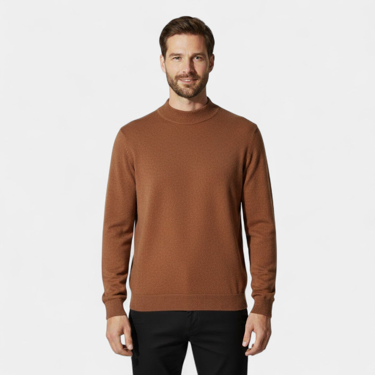 Men's Knitted Jumper – Half Stand Collar, Comfort Fit