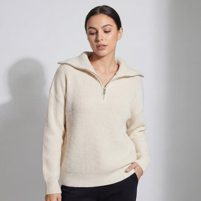 Women's Ribbed Half Zip Jumper – Relaxed Loose Fit