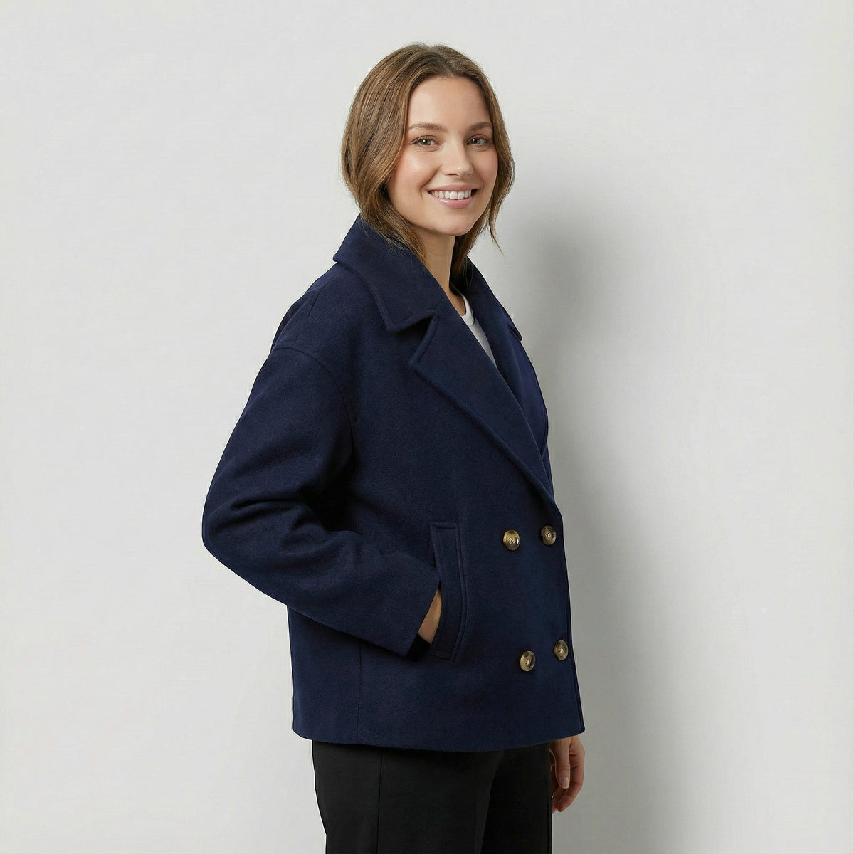 Women's Cropped Wool Blend Coat – Double Breasted