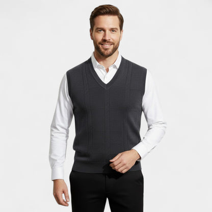 Men's Sleeveless Knit Vest – Deep V-Neck in Plain Colour